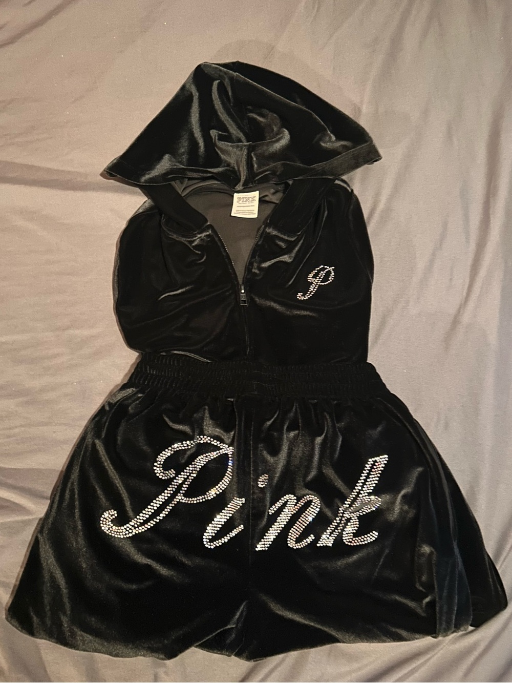 Victorias Secret PINK Black Velour Set XS